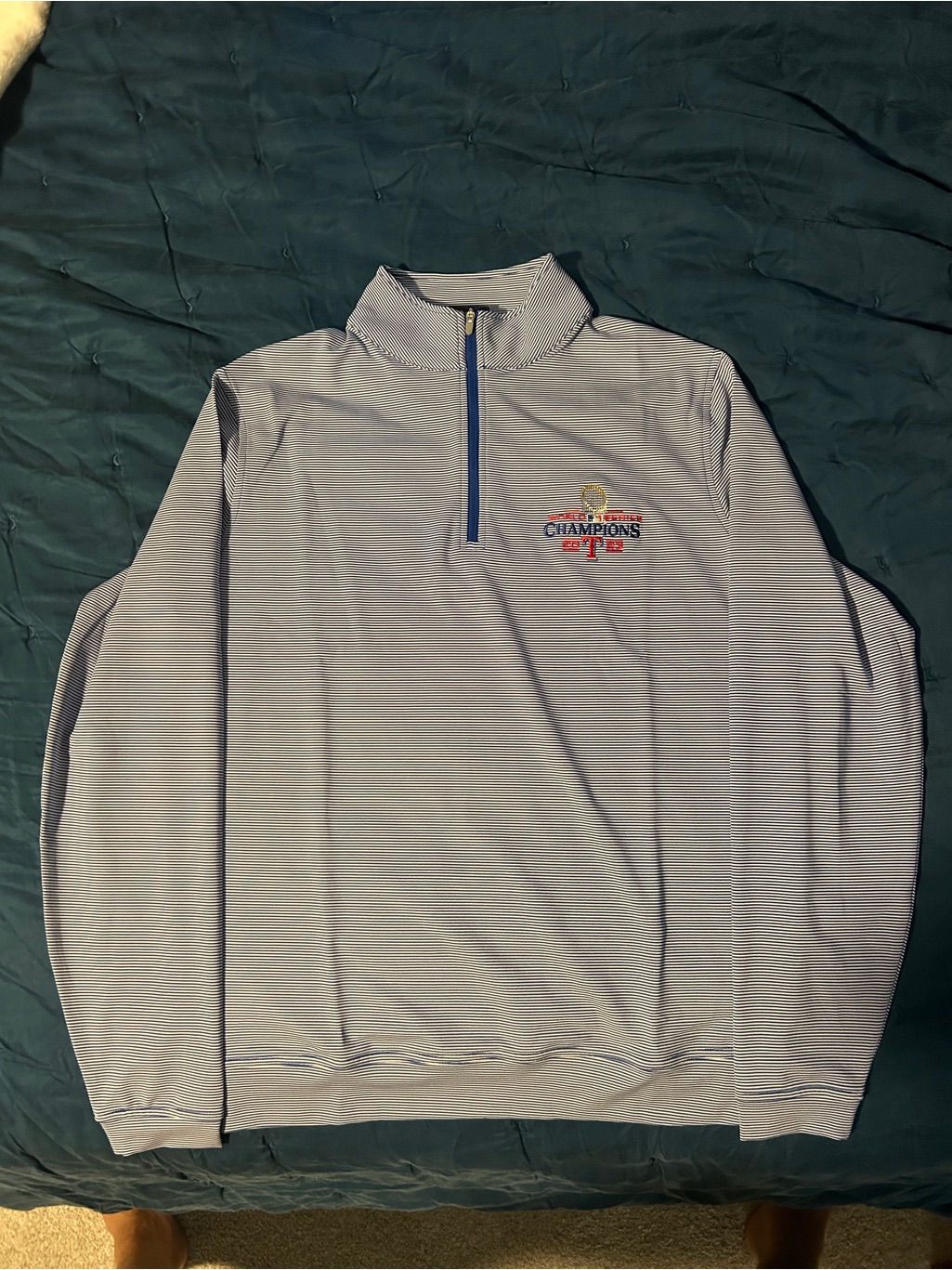 Peter Millar Blue And White Striped Quarter-Zip Pullover